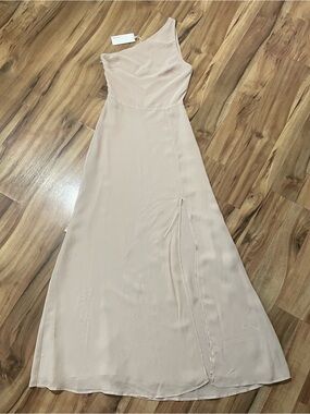 NWT Reformation Evelyn Dress One-Shoulder Maxi High Slit Champagne Sz 0